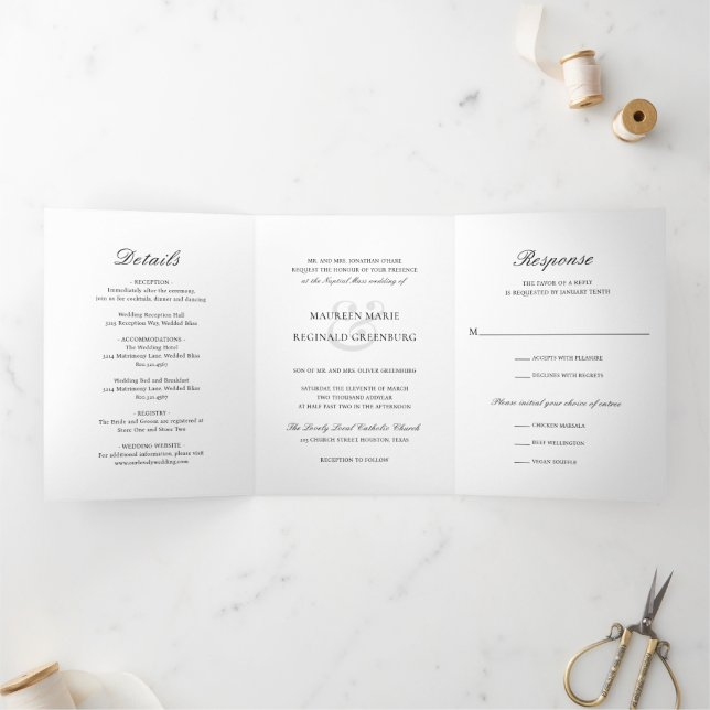 Invitation Trois Volets Elégant Ampersand Photo Forme Mariage traditionnel (Intérieur)