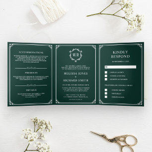 Invitation Trois Volets Élégant classique Emerald Green Mariage