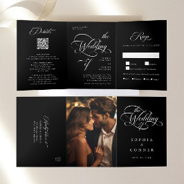 Invitation Trois Volets Élégant Classy Mariage Noir