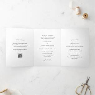 Invitation Trois Volets Élégant code QR mariage classique