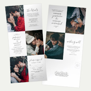 Invitation Trois Volets Élégant Collage de Photos de Mariage Tout en Un