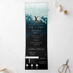 Invitation Trois Volets Elégant Cool Mint Green Aqua Mariage de feuille de