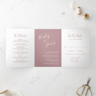 Invitation Trois Volets Elégant Dusty Rose Mariage moderne