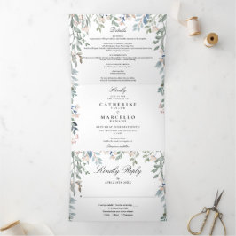 Invitation Trois Volets Élégant Fleur sauvage Floral Photo Mariage