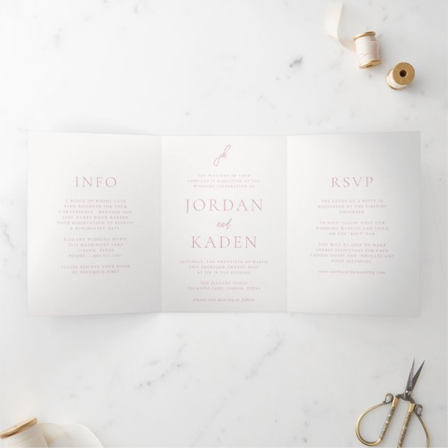 Invitation Trois Volets Élégant Mariage de monogramme rose (Intérieur)