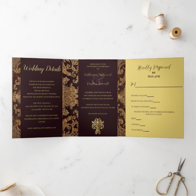 Invitation Trois Volets Élégant Mariage de tapisserie (Intérieur)