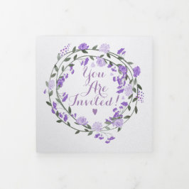 Invitation Trois Volets Élégant Mariage floral de pivoine violette