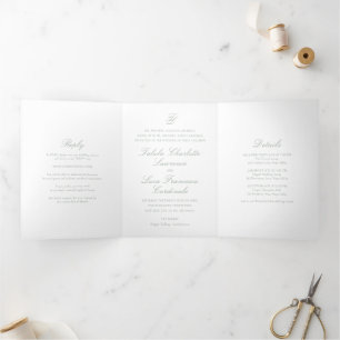 Invitation Trois Volets Élégant Mariage traditionnel Sage Green