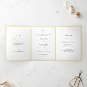 Invitation Trois Volets Élégant Monogramme Jaune Beurre Mariage Moderne
