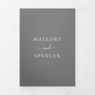 Invitation Trois Volets Élégant Monogramme Photo Simple Mariage gris