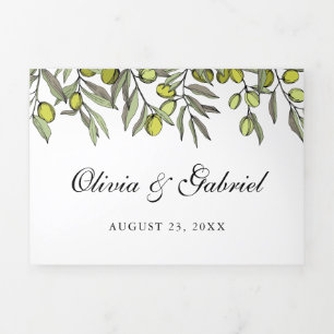 Invitation Trois Volets Élégant Olive Botanique classique Mariage