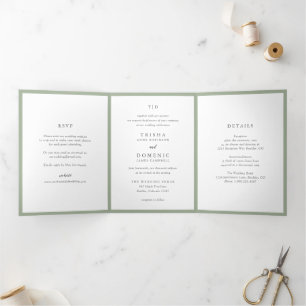Invitation Trois Volets Élégant Sage Green Monogramme Mariage moderne