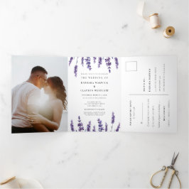 Invitation Trois Volets Élégante lavande fleurie Tout en un mariage