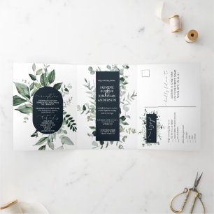 Invitation Trois Volets Emerald Hues Botanical Green avec Mariage de marin
