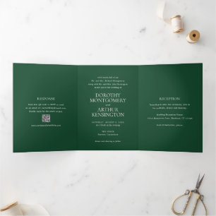 Invitation Trois Volets Emerald vert QR Code moderne Mariage élégant