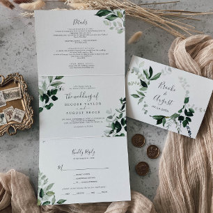 Invitation Trois Volets Émeraude Mariage arrière feuille tout en un