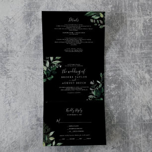 Invitation Trois Volets Émeraude   Mariage photo noir tout en un