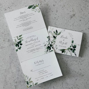 Invitation Trois Volets Émeraude Mariage verdoyant tout en un