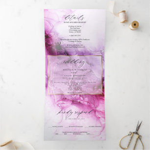 Invitation Trois Volets Encre Abstraite Fuchsia Vibrante pour Mariage