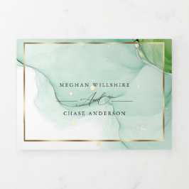 Invitation Trois Volets Encre Abstraite jaune citron moderne