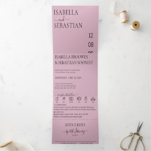 Invitation Trois Volets Ensemble de mariage rose blush tout-en-un