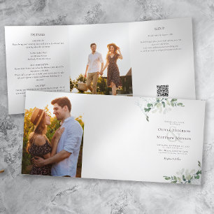 Invitation Trois Volets Eucalyptus Mariage photo QR Code tout en un
