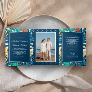 Invitation Trois Volets Exotic Tropical Feuilles Jardin Mariage photo