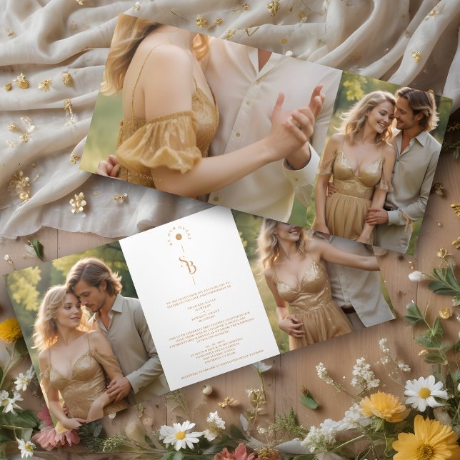 Invitation Trois Volets Exquisite Chic Minimalist Gold Wedding Initials (Exquisite Chic Minimalist Gold Effect Wedding Initials 4 Photos Invitation Tri-Fold Card.)
