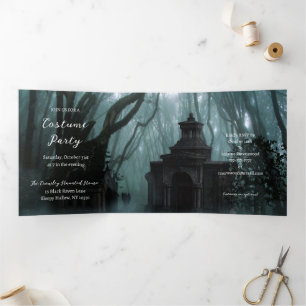Invitation Trois Volets Fête d'Halloween de cimetière foncé et Éffrayant