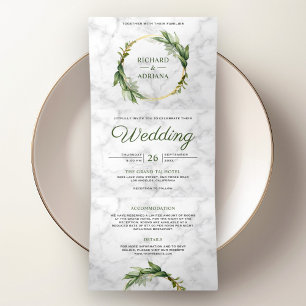 Invitation Trois Volets Feuilles verts botaniques Mariage Marbre blanc de 