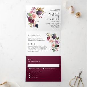 Invitation Trois Volets Figes d'aquarelle et Mariage de fleurs d'automne