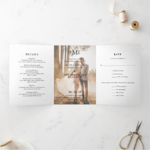 Invitation Trois Volets Fiona Photo Gras Monogramme Mariage Moderne
