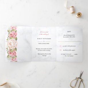 Invitation Trois Volets Fleur de Rose Mariage élégante customisée