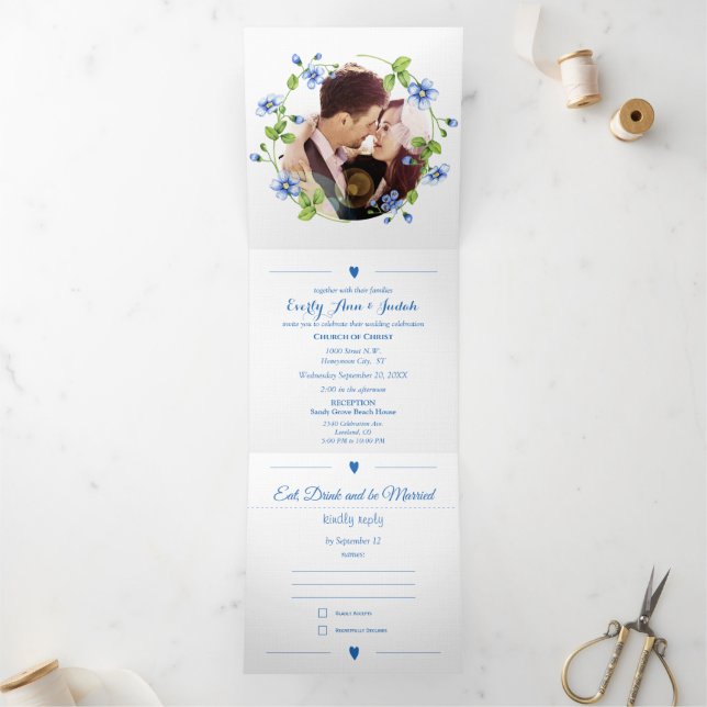 Invitation Trois Volets Fleur sauvage bleu  Floral Mariage (Intérieur)