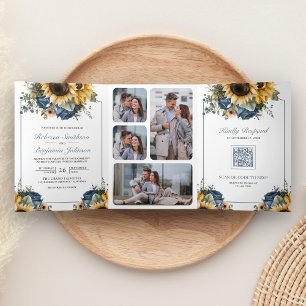 Invitation Trois Volets Fleurs de tournesols roses bleues poussiéreuses Co