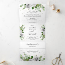 Fleurs d'eucalyptus et or Mariage classique tri-pl