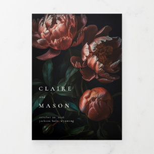 Invitation Trois Volets Fleurs gothiques romantiques Moody Mariage