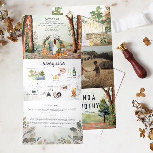 Invitation Trois Volets Forêt d'automne rustique Mariage Boho
