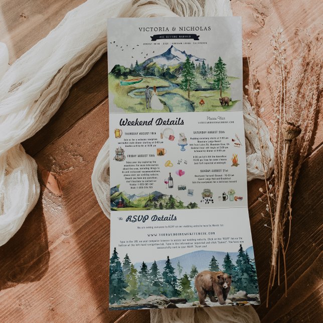 Invitation Trois Volets Forêt Rustique | Mariage illustré (Créateur téléchargé)