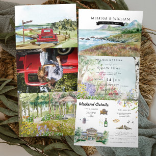 Invitation Trois Volets Gazebo rustique côtier Mariage illustré