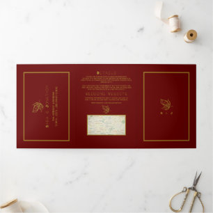 Invitation Trois Volets Gold Butterfly, Red & Gold Mariage Suite