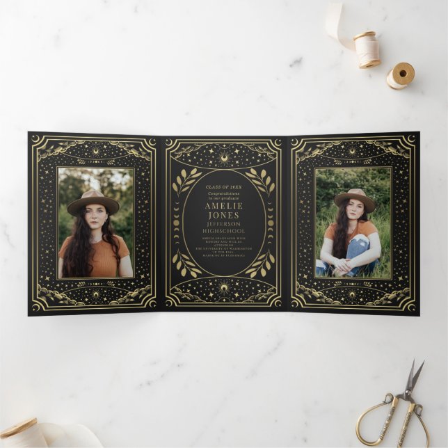 Invitation Trois Volets Gold Elegant Tarot Photo Party (Intérieur)