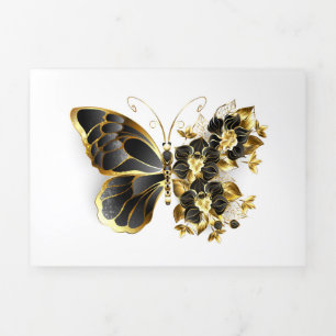 Invitation Trois Volets Gold flower Butterfly with Black Orchid