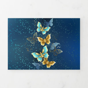 Invitation Trois Volets Golden butterflies