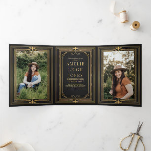 Invitation Trois Volets Graduation photo Art Déco moderne