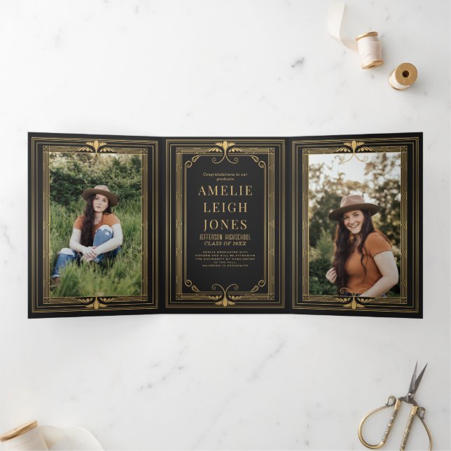 Invitation Trois Volets Graduation photo Art Déco moderne (Intérieur)