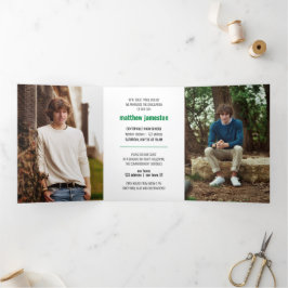 Invitation Trois Volets Green Bold & Modern Photo Graduation