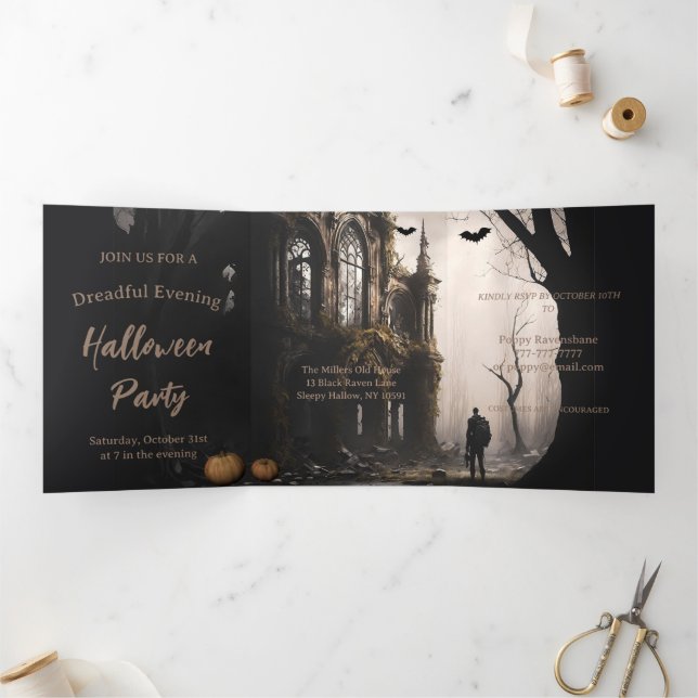 Invitation Trois Volets Heure de sorcière éffrayante fête d'Halloween (Intérieur)