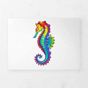 Invitation Trois Volets Hippocampe polygonal arc-en-ciel