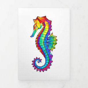 Invitation Trois Volets Hippocampe polygonal arc-en-ciel